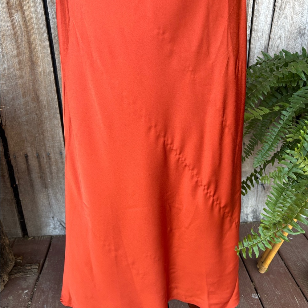 Show Me Your Mumu Silk Look Slip Dress L Orange Satin Cowl Neck Midi StrappyBack - Picture 6 of 13
